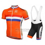 2016 Fietskleding Nederland Oranje en Blauw Korte Mouwen en Koersbroek