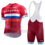 2017 Fietskleding Katusha Rood en Wit Korte Mouwen en Koersbroek