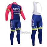 2015 Fietskleding Lampre Merida Roze en Blauw Lange Mouwen en Koersbroek