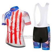 2020 Fietskleding USA Blauw Rood Wit Korte Mouwen en Koersbroek