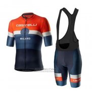 2020 Fietskleding Castelli Oranje Wit Blauw Korte Mouwen en Koersbroek