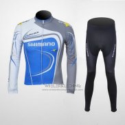 2011 Fietskleding Shimano Blauw en Grijs Lange Mouwen en Koersbroek