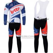 2012 Fietskleding Lotto Belisol Wit en Blauw Lange Mouwen en Koersbroek