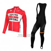 2015 Fietskleding Lotto Soudal Rood en Wit Lange Mouwen en Koersbroek