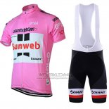 2018 Fietskleding Sunweb Roze en Wit Korte Mouwen en Koersbroek