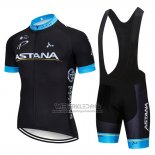 2019 Fietskleding Astana Zwart Blauw Korte Mouwen en Koersbroek