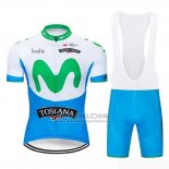 2019 Fietskleding Movistar Blauw Wit Korte Mouwen en Koersbroek