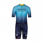 2022 Fietskleding Astana Blauw Geel Korte Mouwen en Koersbroek