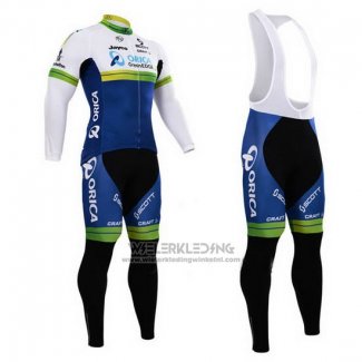 2015 Fietskleding Orica GreenEDGE Wit en Blauw Lange Mouwen en Koersbroek