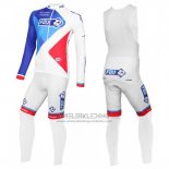 2016 Fietskleding FDJ Wit en Blauw Lange Mouwen en Koersbroek