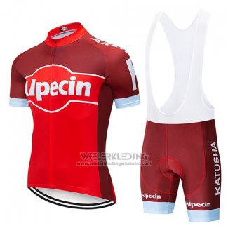 2019 Fietskleding Katusha Alpecin Rood Wit Korte Mouwen en Koersbroek