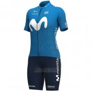 2020 Fietskleding Vrouw Movistar Wit Blauw Korte Mouwen en Koersbroek