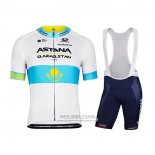 2022 Fietskleding Astana Wit Blauw Korte Mouwen en Koersbroek