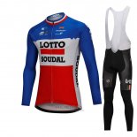 2018 Fietskleding Lotto Soudal Blauw en Rood Lange Mouwen en Koersbroek