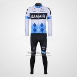 2011 Fietskleding Garmin Cervelo Blauw en Wit Lange Mouwen en Koersbroek