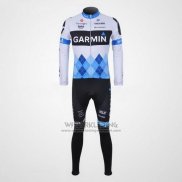 2011 Fietskleding Garmin Cervelo Blauw en Wit Lange Mouwen en Koersbroek