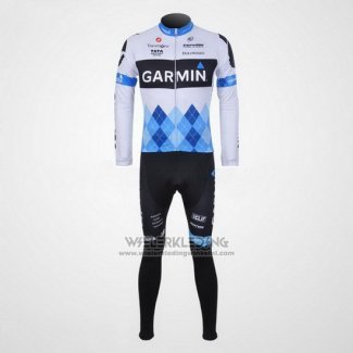 2011 Fietskleding Garmin Cervelo Blauw en Wit Lange Mouwen en Koersbroek