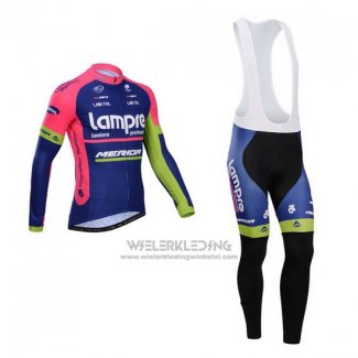 2014 Fietskleding Lampre Merida Roze en Blauw Lange Mouwen en Koersbroek