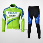 2010 Fietskleding Liquigas Doimo Blauw en Groen Lange Mouwen en Koersbroek