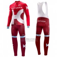 2016 Fietskleding Katusha Alpecin Wit en Rood Lange Mouwen en Koersbroek