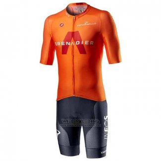 2021 Fietskleding Ineos Grenadiers Oranje Korte Mouwen en Koersbroek