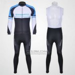 2011 Fietskleding Shimano Blauw en Wit Lange Mouwen en Koersbroek