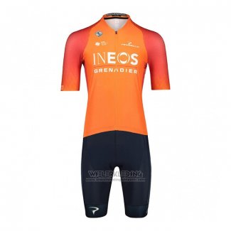 2022 Fietskleding Ineos Grenadiers Oranje Korte Mouwen en Koersbroek