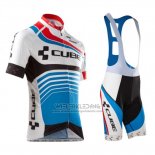 2016 Fietskleding Cube Blauw en Wit Korte Mouwen en Koersbroek