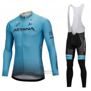 2018 Fietskleding Astana Blauw Lange Mouwen en Koersbroek