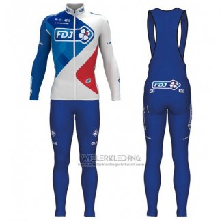 2017 Fietskleding FDJ Blauw en Wit Lange Mouwen en Koersbroek