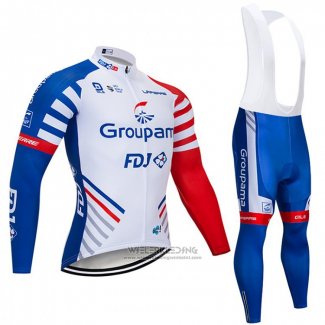 2018 Fietskleding Groupama FDJ Wit Blauw Rood Lange Mouwen en Koersbroek