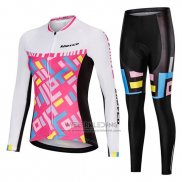 2019 Fietskleding Vrouw Mieyco Wit Roze Lange Mouwen en Koersbroek