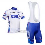 2013 Fietskleding FDJ Wit en Azuur Korte Mouwen en Koersbroek