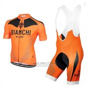 2017 Fietskleding Bianchi Oranje Korte Mouwen en Koersbroek