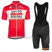 2017 Fietskleding Lotto Soudal Rood Korte Mouwen en Koersbroek