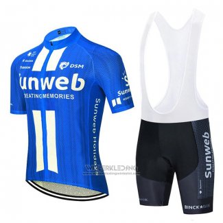 2020 Fietskleding Sunweb Blauw Wit Korte Mouwen en Koersbroek