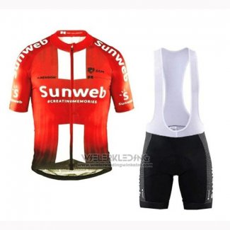 2019 Fietskleding Sunweb Oranje Wit Korte Mouwen en Koersbroek