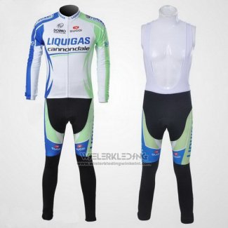 2011 Fietskleding Liquigas Cannondale Wit en Groen Lange Mouwen en Koersbroek