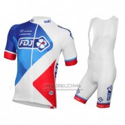 2016 Fietskleding FDJ Wit en Rood Korte Mouwen en Koersbroek