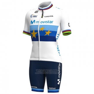 2021 Fietskleding Vrouw Movistar Kampioen Europa Korte Mouwen en Koersbroek